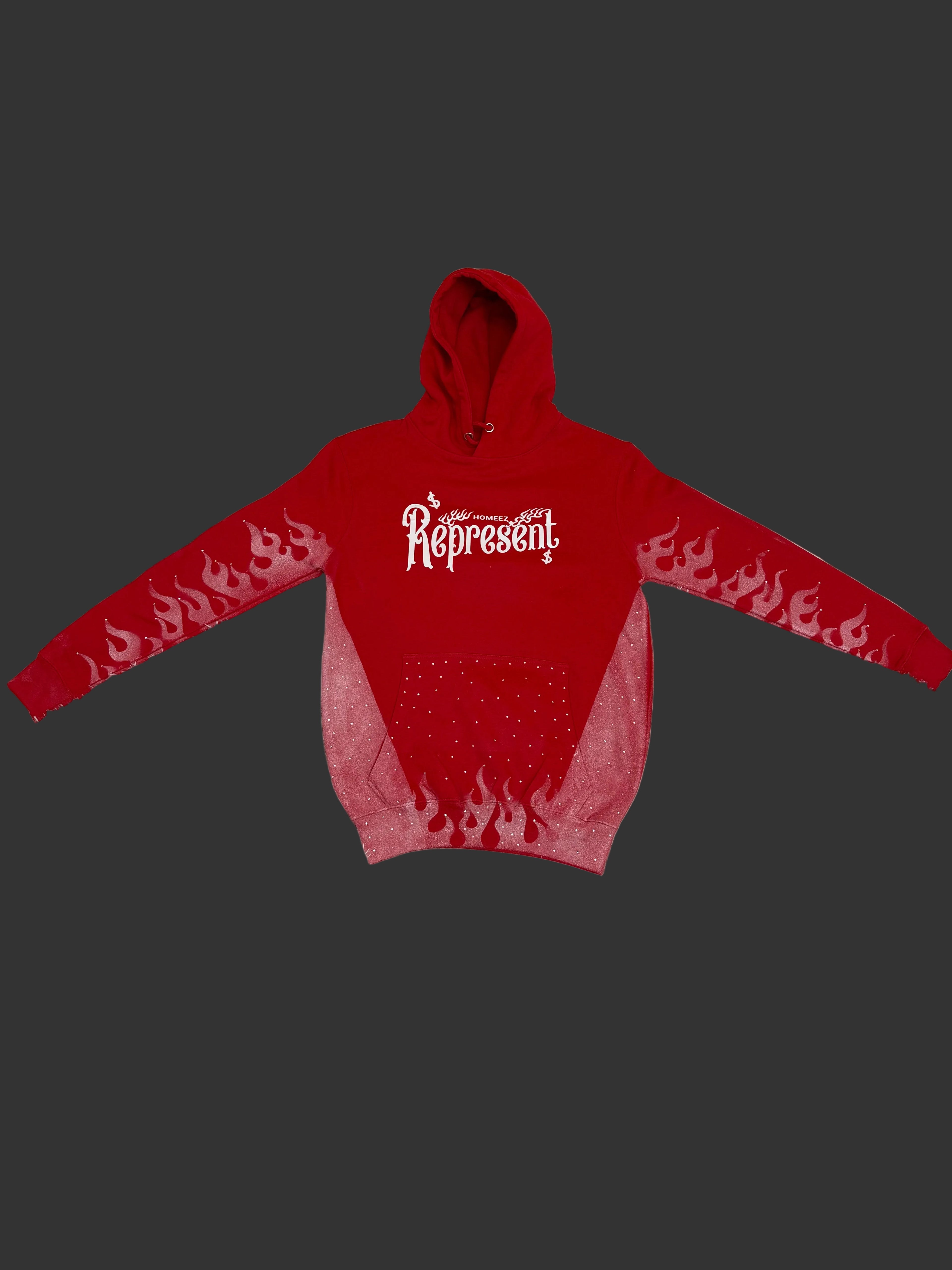 Red hoodie with flame design 